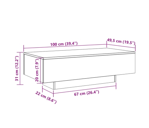 Mesa de centro madera de ingeniería envejecida 100x49,5x31 cm