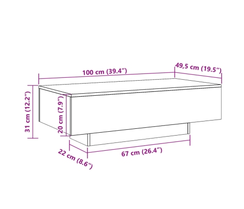 Mesa de centro madera ingeniería roble artisan 100x49,5x31 cm