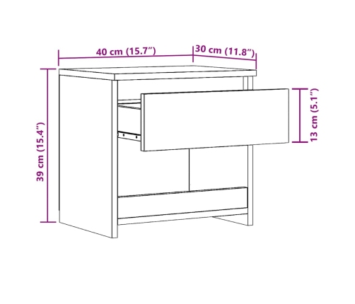 Mesita de noche madera de ingeniería roble artisian 40x30x39 cm