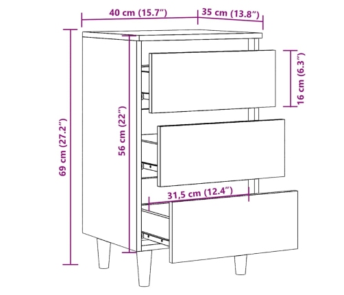 Mesita de noche madera de ingeniería envejecida 40x35x69 cm