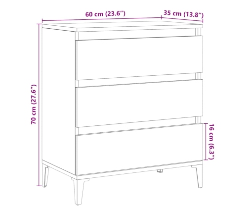 Aparador de madera contrachapada envejecida 60x35x70 cm