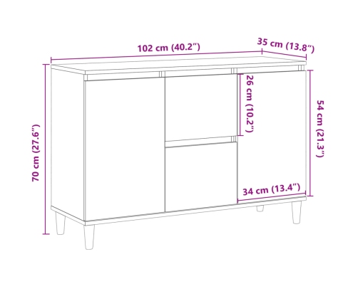 Aparador de madera de ingeniería envejecida 102x35x70 cm