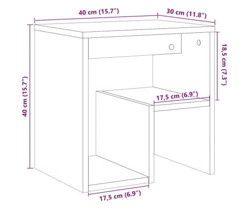 Mesita de noche madera de ingeniería envejecida 40x30x40 cm