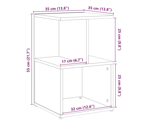 Mesita de noche madera contrachapada madera vieja 35x35x55 cm