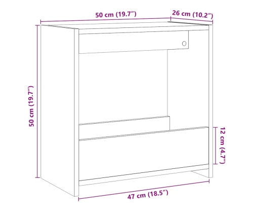 Mesa auxiliar de madera contrachapada envejecida 50x26x50 cm