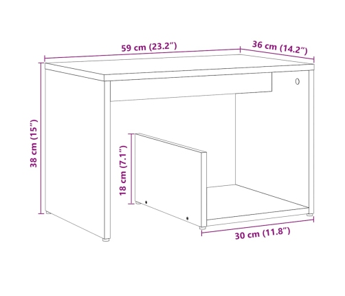 Mesa auxiliar de madera contrachapada envejecida 59x36x38 cm