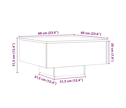 Mesa de centro madera de ingeniería envejecida 60x60x31,5 cm