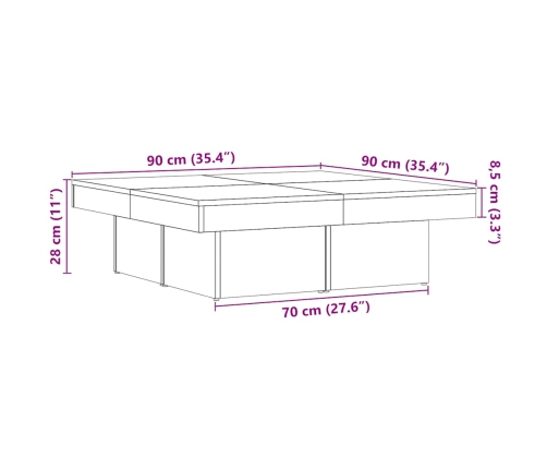 Mesa de centro madera de ingeniería envejecida 90x90x28 cm