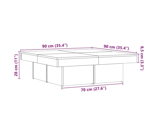 Mesa de centro madera de ingeniería roble artisan 90x90x28 cm