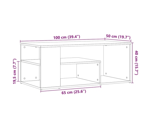 Mesa de centro de madera contrachapada envejecida 100x50x40 cm