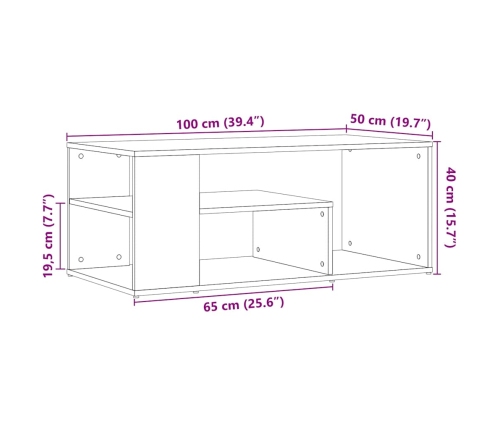 Mesa de centro madera contrachapada roble artisan 100x50x40 cm