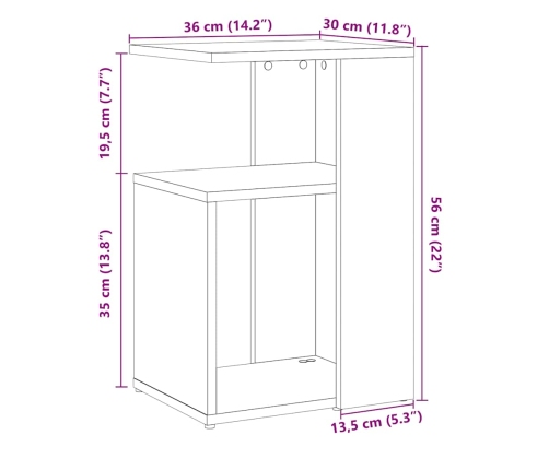 Mesa auxiliar de madera contrachapada envejecida 36x30x56 cm