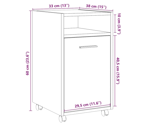 Armario ruedas madera contrachapada envejecida 33x38x60 cm