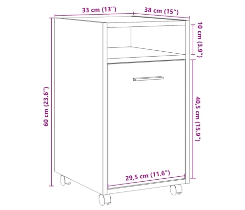 Armario ruedas contrachapada roble artisan 33x38x60 cm