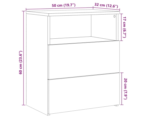 Mesita de noche madera de ingeniería envejecida 50x32x60 cm