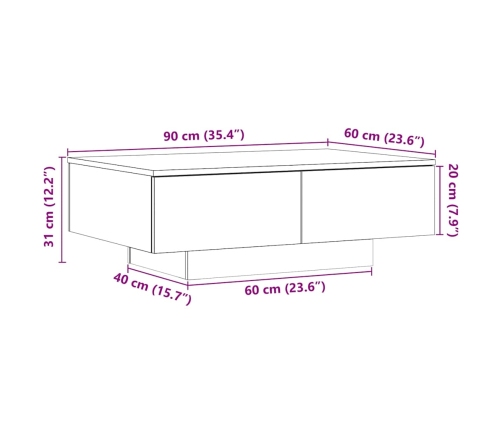 Mesa de centro madera ingeniería madera envejecida 90x60x31 cm