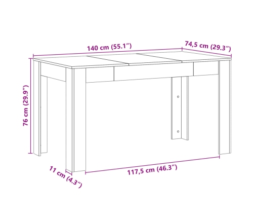 Mesa de comedor madera ingeniería envejecida 140x74,5x76 cm