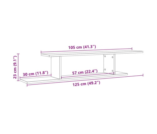 Estante de pared de TV madera roble artesanal 125x18x23 cm