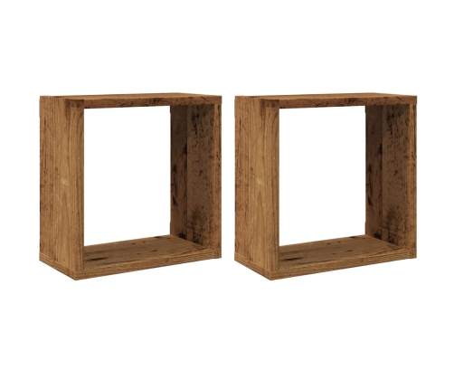 Estantes cubo de pared 2 uds madera envejecida 30x15x30 cm