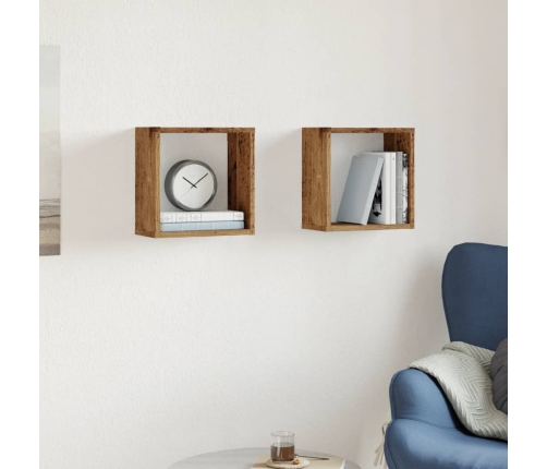 Estantes cubo de pared 2 uds madera envejecida 30x15x30 cm