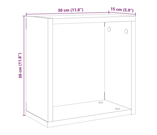 Estantes cubo de pared 2 uds madera envejecida 30x15x30 cm