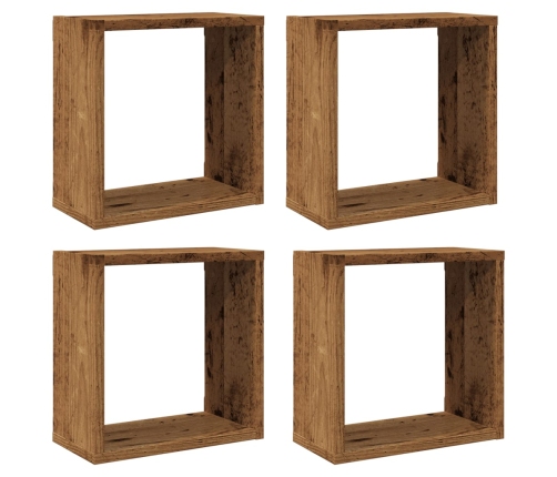 Estantes cubo de pared 4 uds madera envejecida 30x15x30 cm