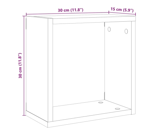 Estantes cubo de pared 4 uds madera envejecida 30x15x30 cm