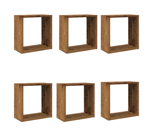 Estantes cubo de pared 6 uds madera envejecida 30x15x30 cm