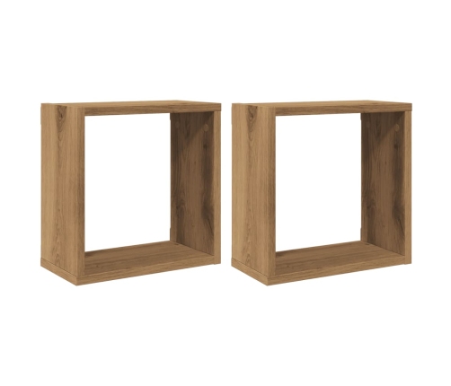 Estantes cubo de pared 2 uds madera roble artisan 30x15x30 cm