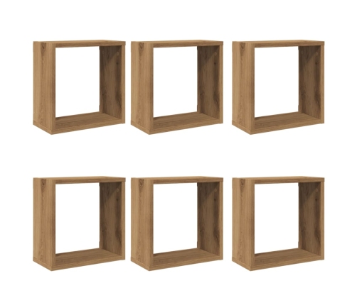 Estantes cubo de pared 6 uds madera roble artisan 30x15x30 cm