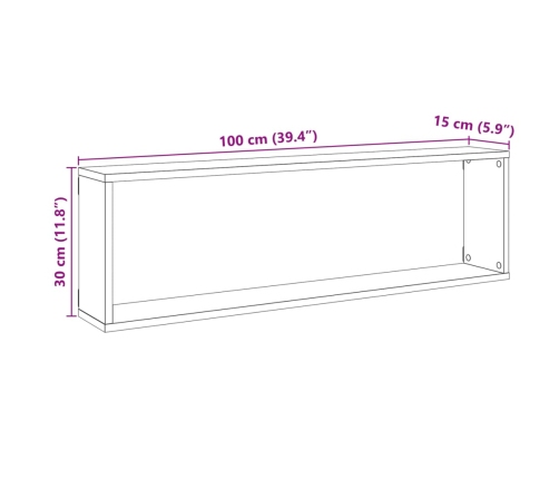 Estantes cubo de pared 2 uds madera envejecida 100x15x30 cm