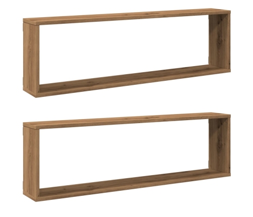 Estantes cubo de pared 2 uds madera roble artisan 100x15x30 cm