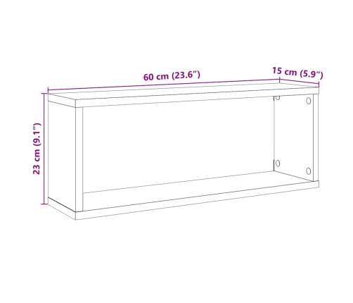 Estantes cubo de pared 2 uds madera envejecida 60x15x23 cm