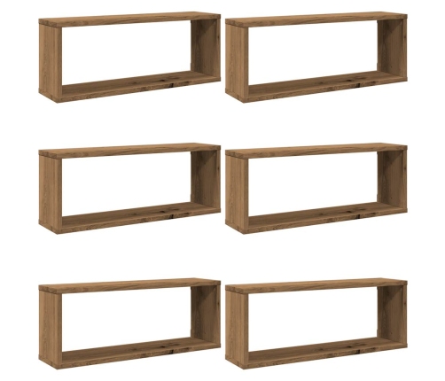 Estantes cubo de pared 6 uds madera roble artisan 60x15x23 cm