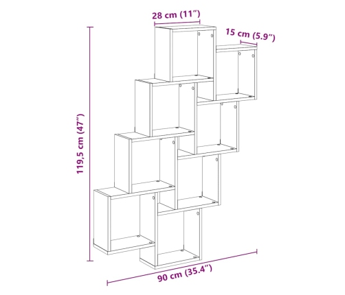 Estante cubo pared madera ingeniería envejecida 90x15x119,5 cm