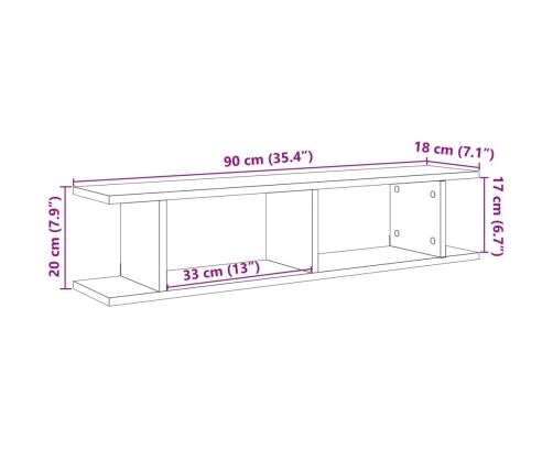 Estantes pared 2 uds madera ingeniería envejecida 90x18x20 cm