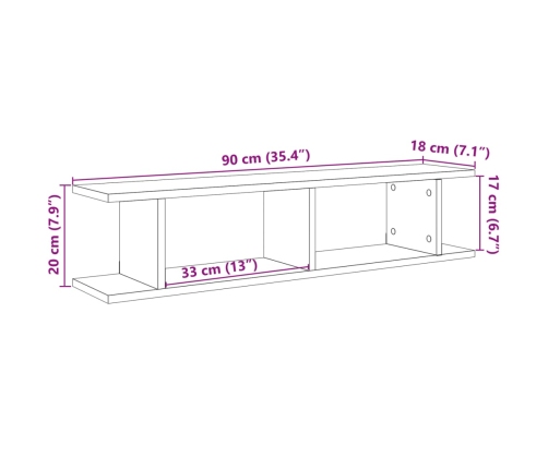 Estantes pared 2uds madera ingeniería roble artisian 90x18x20cm