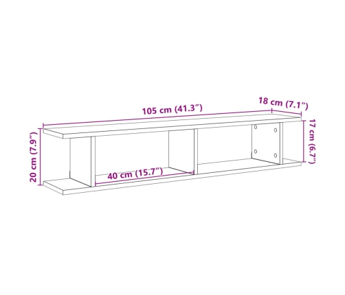 Estantes pared 2 uds madera ingeniería envejecida 105x18x20 cm