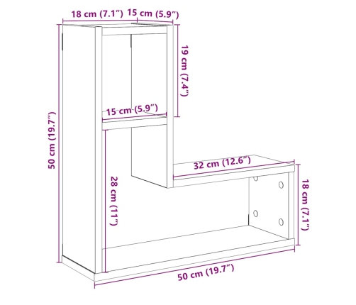 Estantes cubo de pared 2 uds madera envejecida 50x15x50 cm