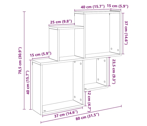 Estante de pared madera ingeniería envejecida 80x15x78,5 cm