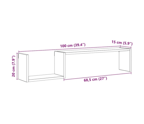 Estante de pared 2 uds madera roble artisan 100x15x20 cm