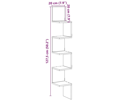 Estante de esquina de pared ingeniería envejecida 20x20x127,5cm