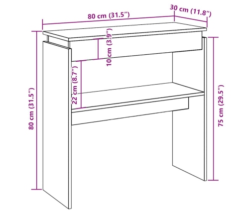 Mesa consola madera de ingeniería envejecida 80x30x80 cm