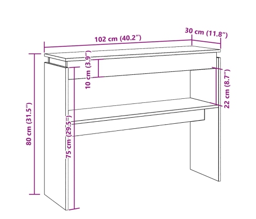 Mesa consola madera de ingeniería envejecida 80x30x102 cm