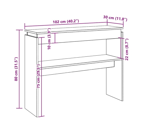 Mesa consola madera de ingeniería roble artesanal 102x30x80 cm