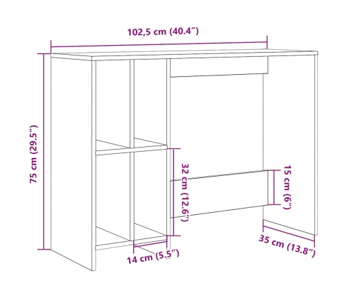 Escritorio madera ingeniería madera envejecida 102,5x35x75 cm