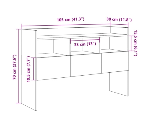 Aparador madera contrachapada roble artisian 105x30x70 cm