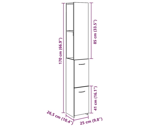 Armario de baño madera contrachapada madera vieja 25x25x170 cm