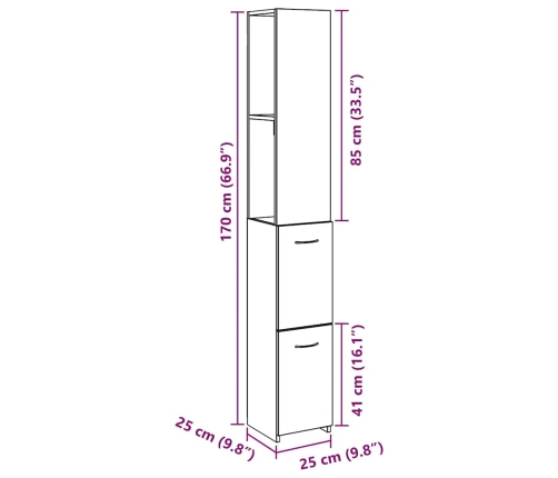 Armario de baño madera de ingeniería roble artisan 25x25x170 cm