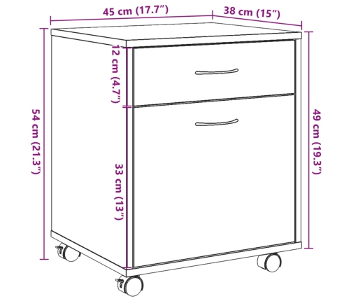 Armario con ruedas madera ingeniería envejecida 45x38x54 cm